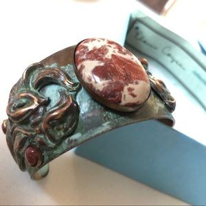 Elaine Coyne Adjustable Cuff Jasper + Patina Brass